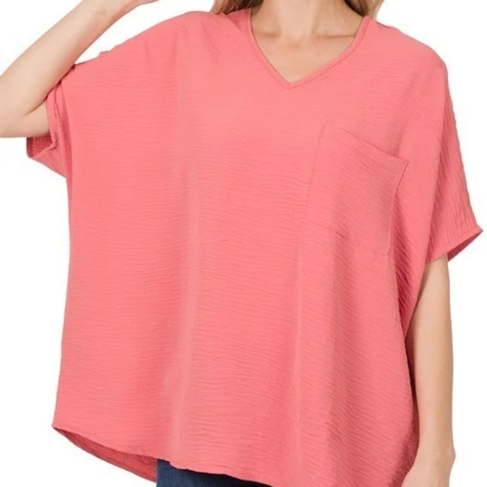 Woven V-Neck Dolman Top - Size Small